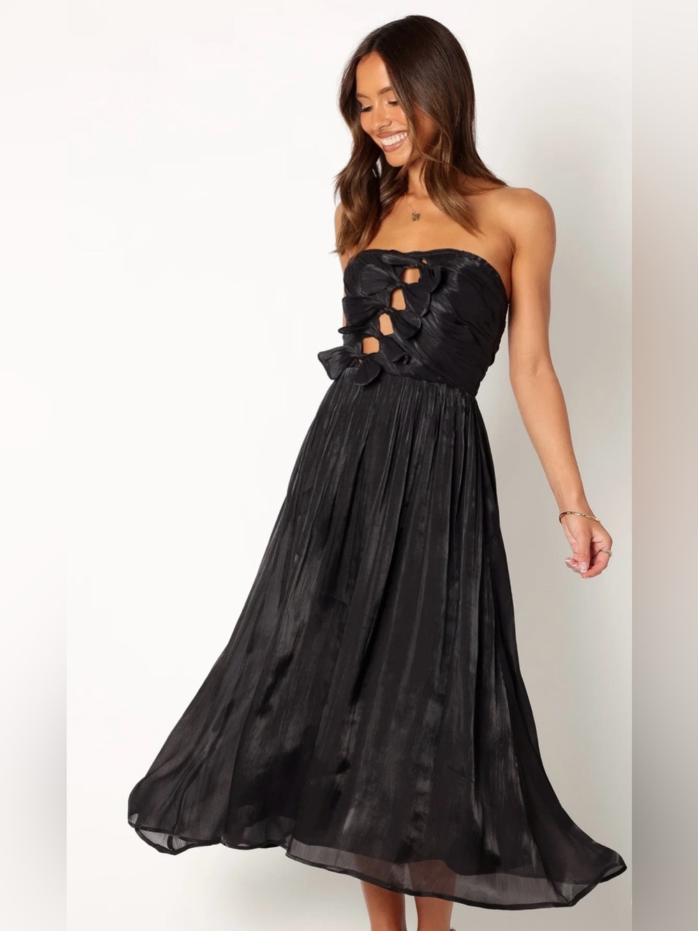 Petal + Pup Black Strapless Bow Front Midi Dress NWT Large